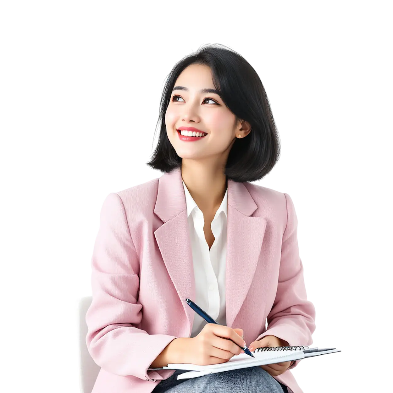 Vecteezy Asian Woman In Pink Suit Sitting On Chair With Notebook 57229364